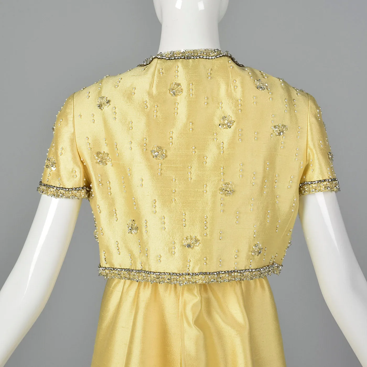 1970s Gino Charles Yellow Dress with Beading Detail