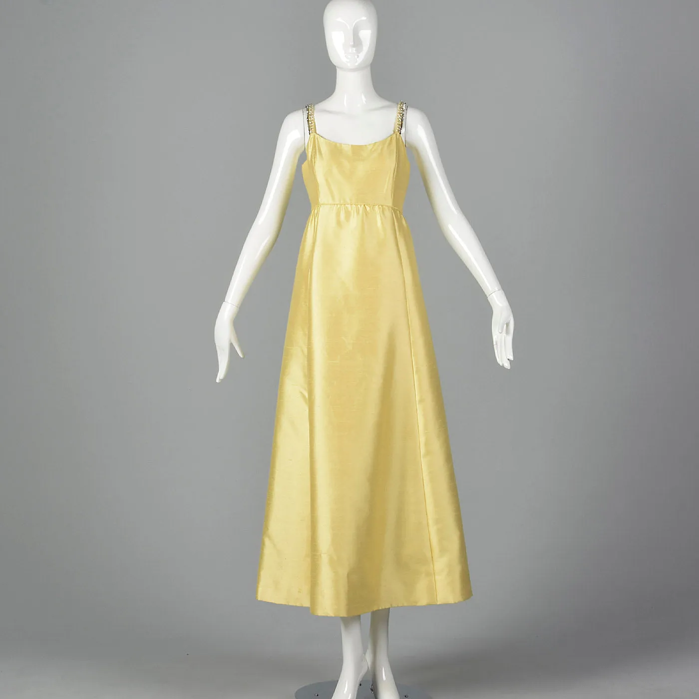 1970s Gino Charles Yellow Dress with Beading Detail