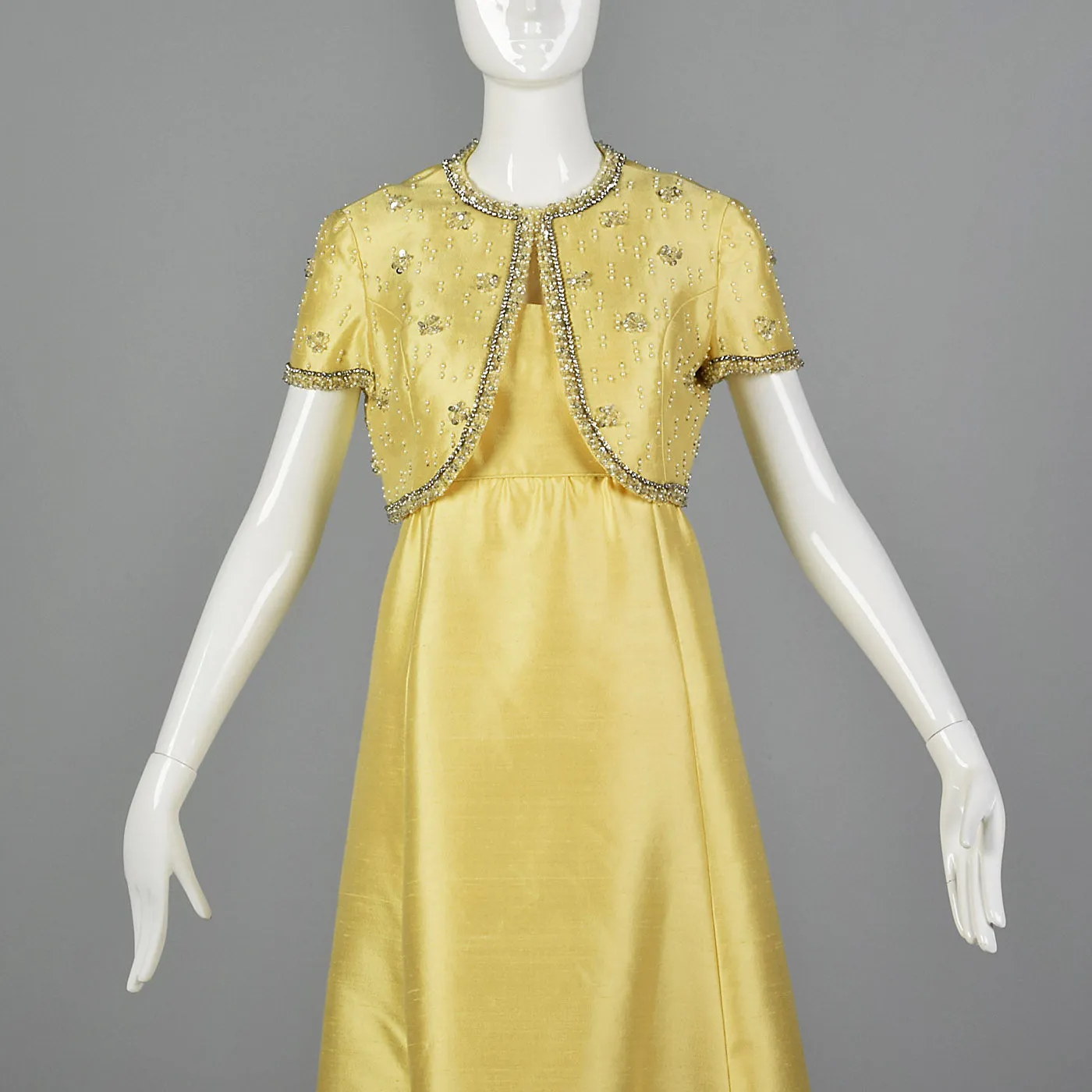 1970s Gino Charles Yellow Dress with Beading Detail