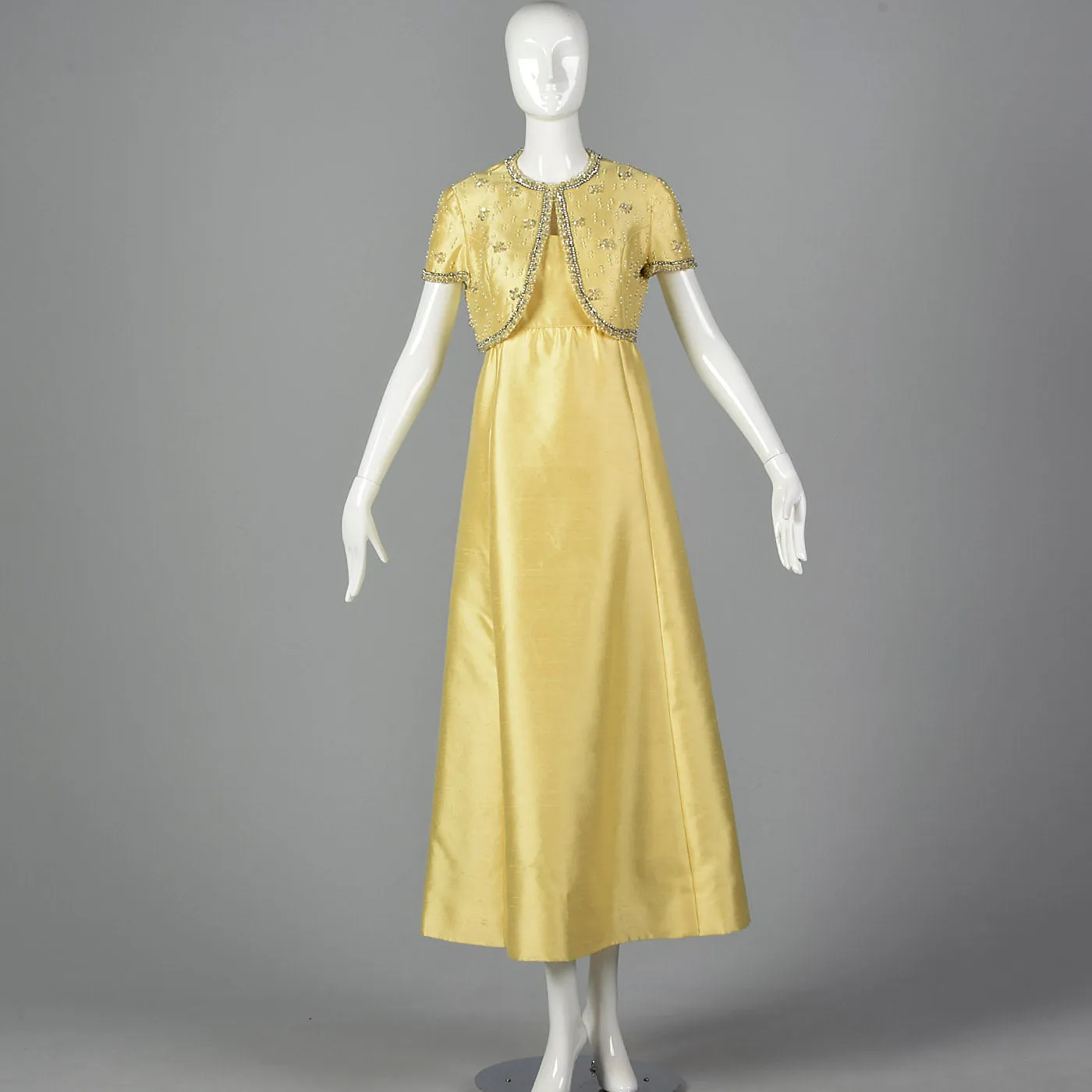 1970s Gino Charles Yellow Dress with Beading Detail