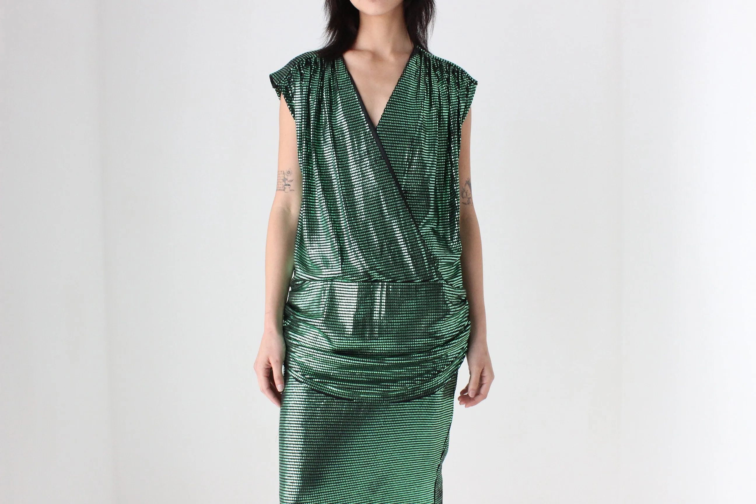 80s Australian Designer Metallic Green Party Dress