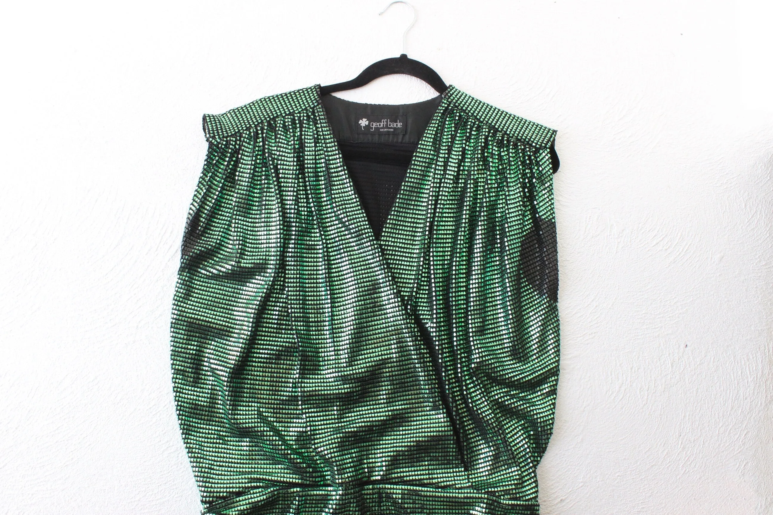 80s Australian Designer Metallic Green Party Dress