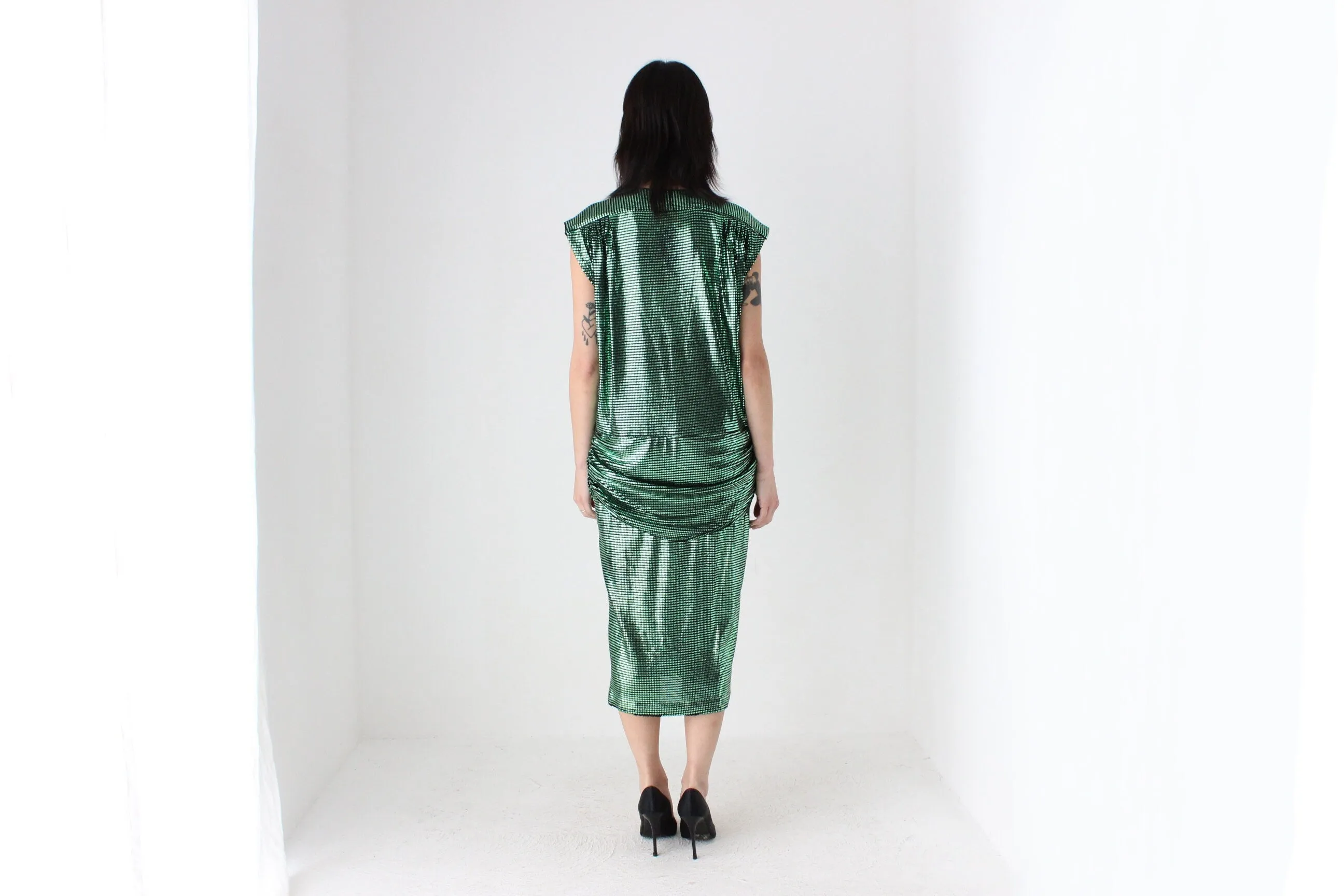 80s Australian Designer Metallic Green Party Dress