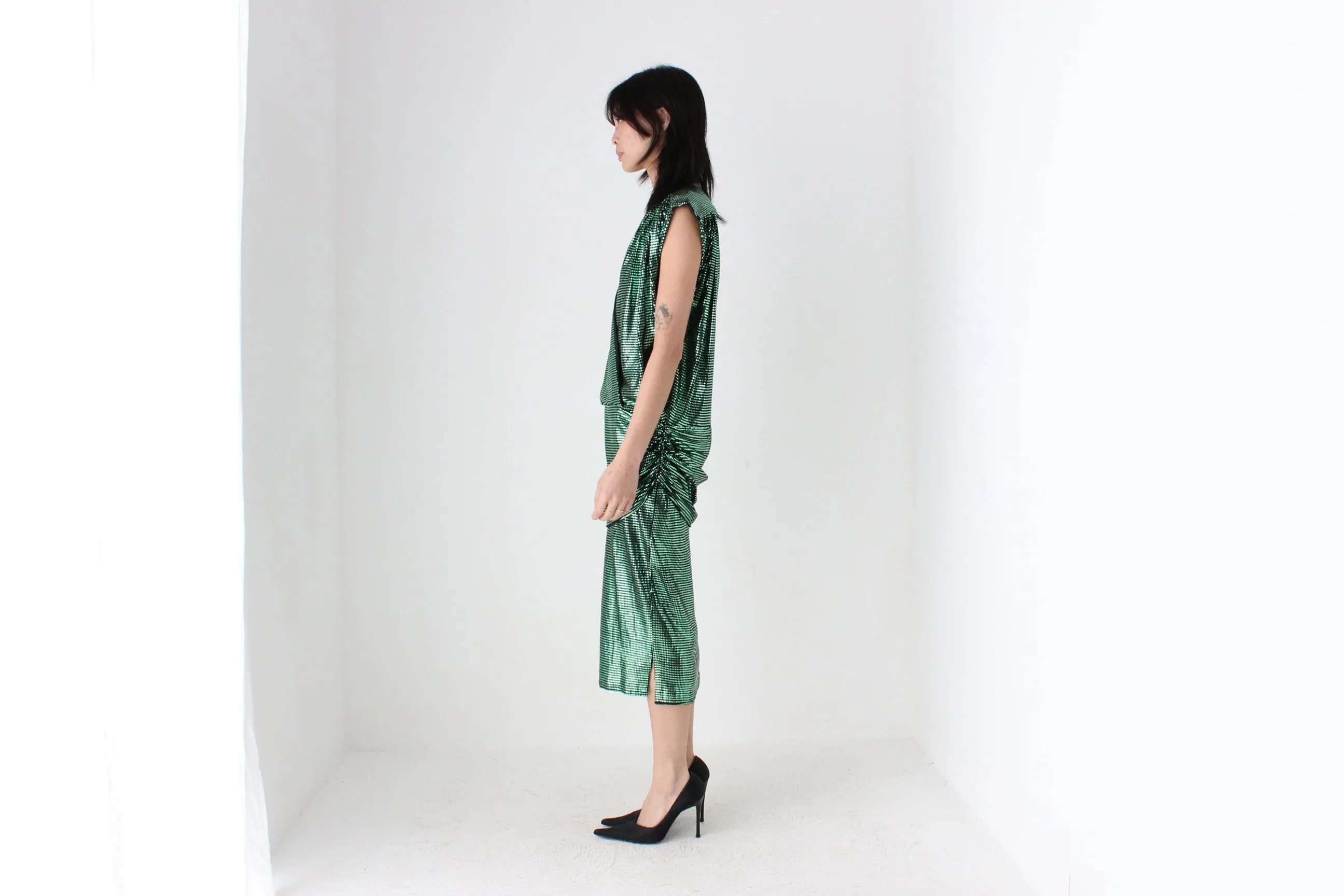 80s Australian Designer Metallic Green Party Dress