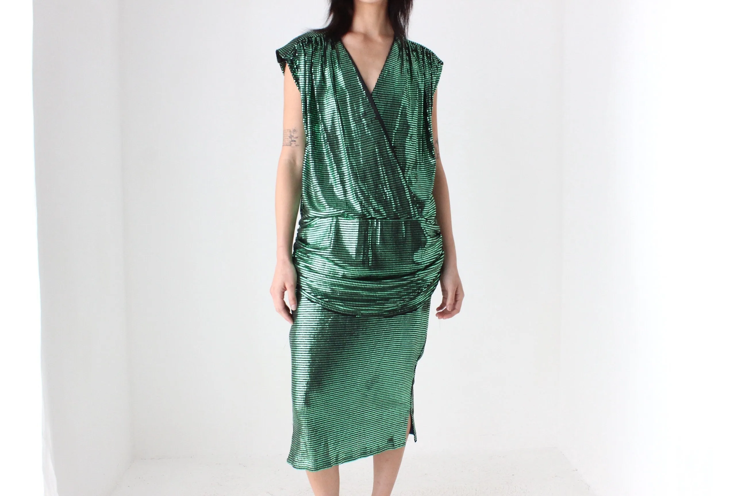 80s Australian Designer Metallic Green Party Dress