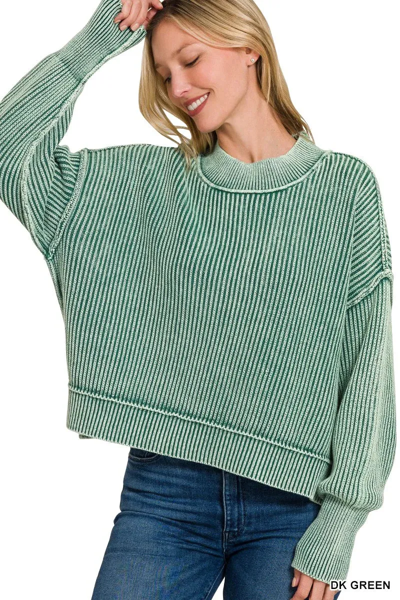 Acid Wash Sweater Green