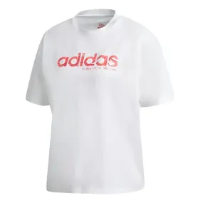 Adidas Women's White Graphic Cropped Boxy Tee