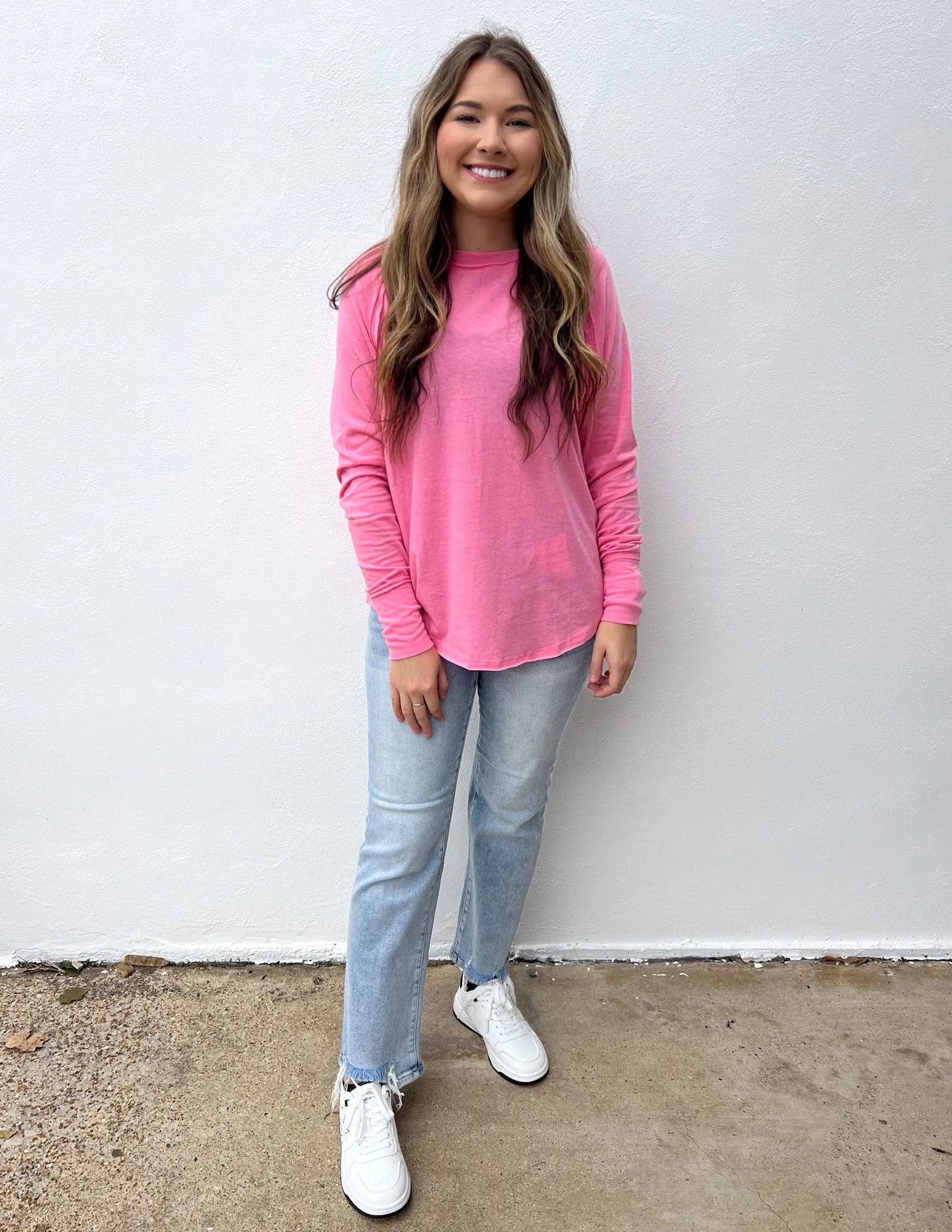 All About the Basics Cotton Raglan Sleeve Top in H Fuchsia