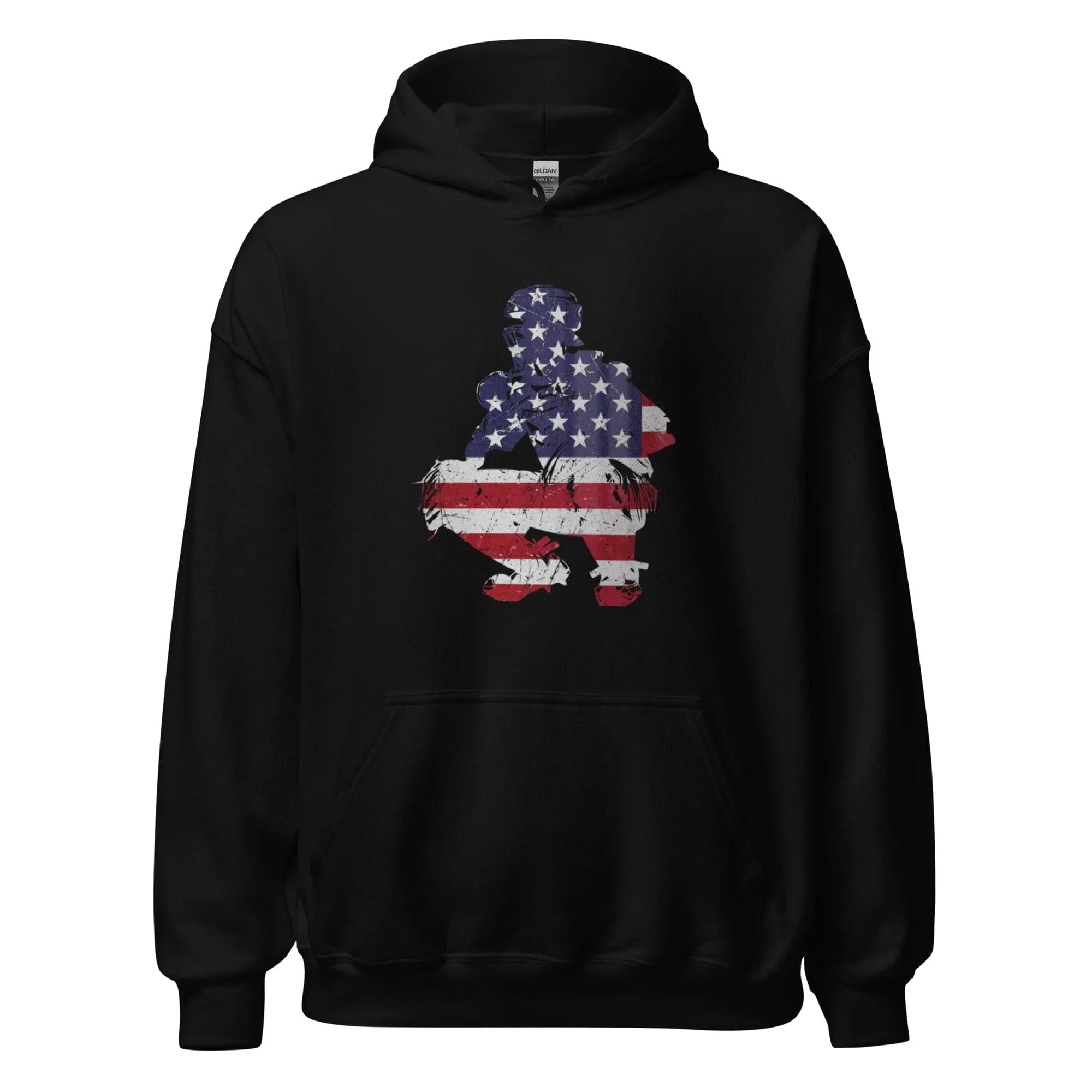 American Flag Baseball Catcher - Adult Hoodie