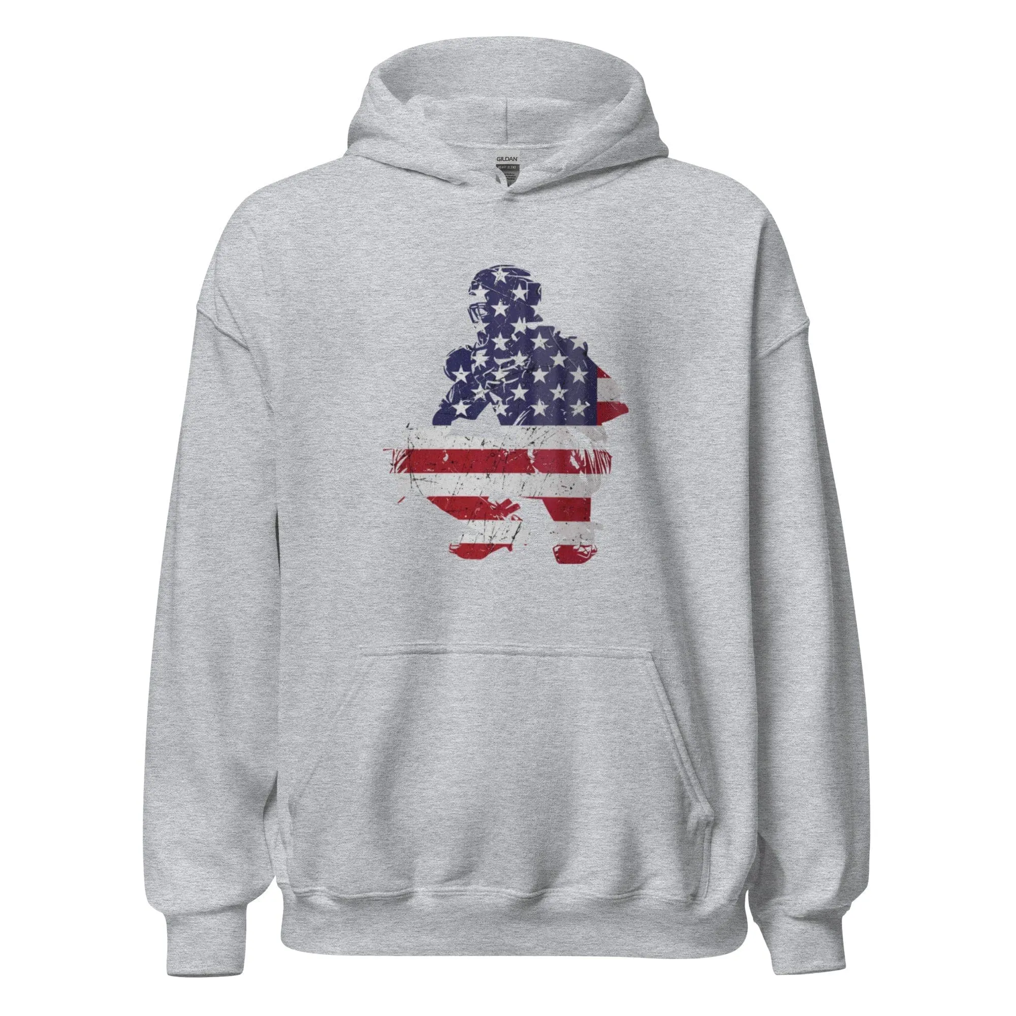 American Flag Baseball Catcher - Adult Hoodie