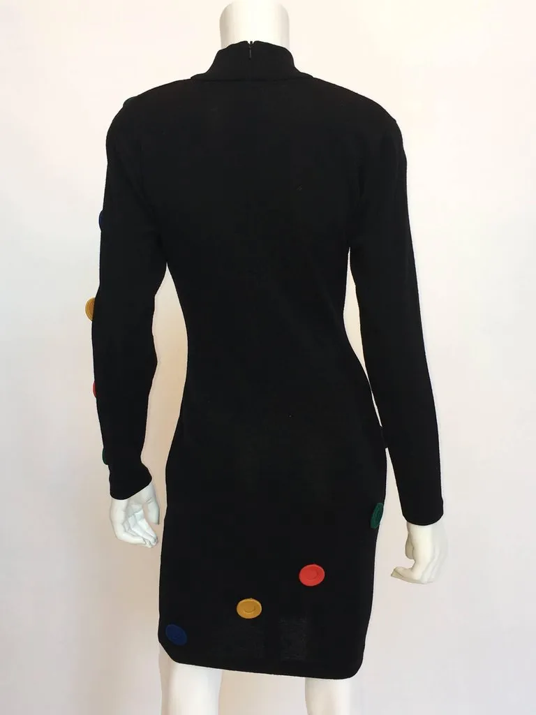 Andrea Jovine 1980's Black Fitted Wool Knit Dress