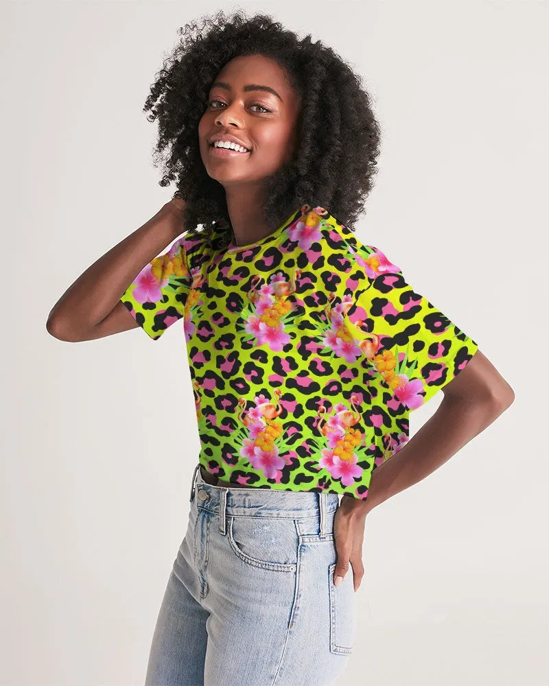 Animal Print Flamingos Cropped Top