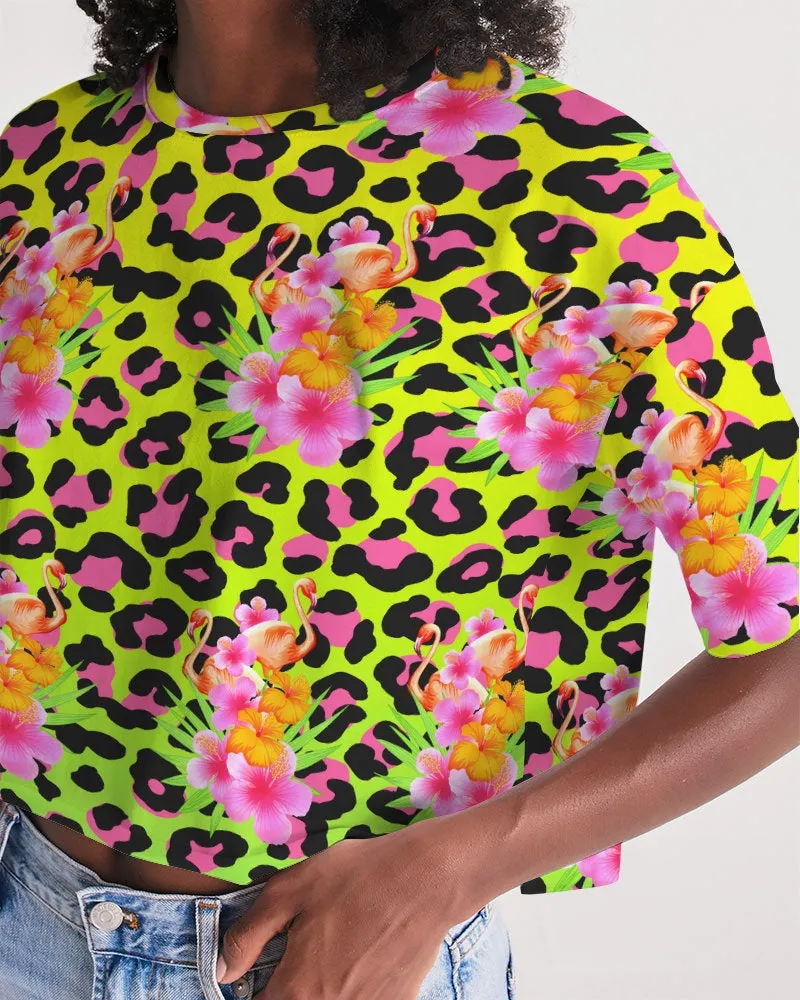 Animal Print Flamingos Cropped Top