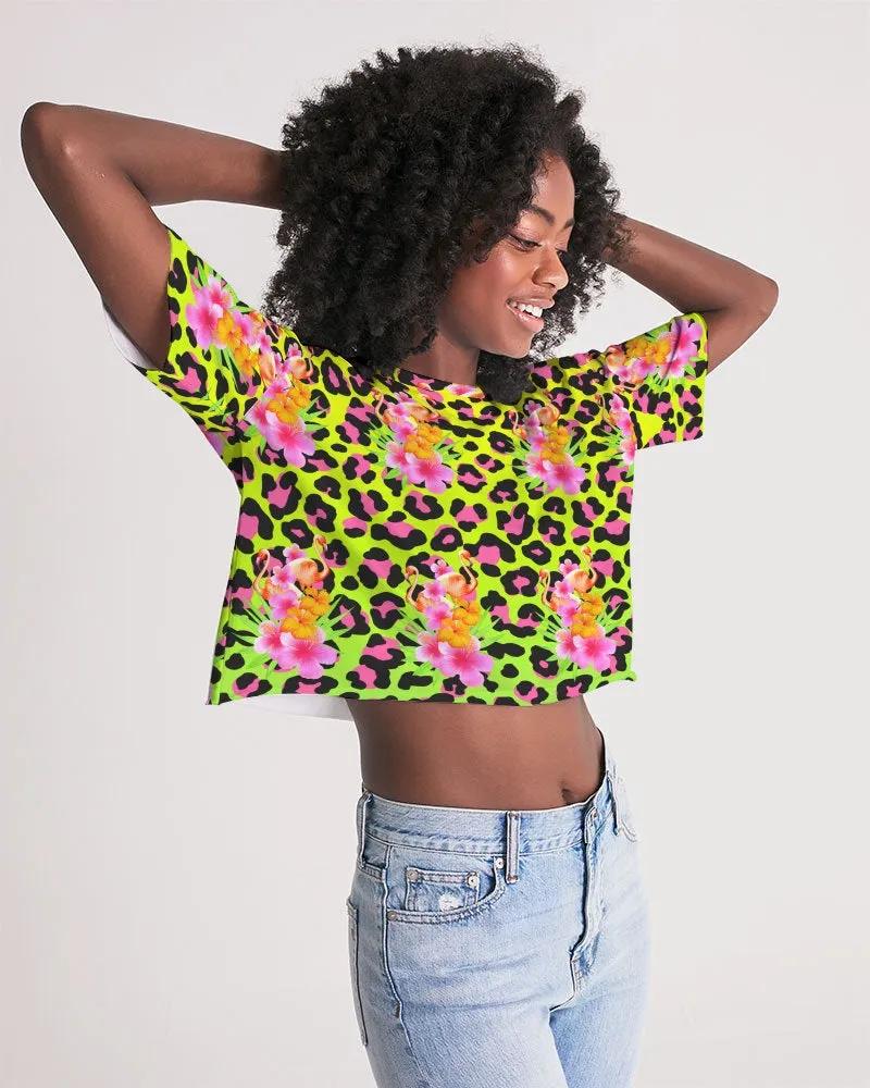 Animal Print Flamingos Cropped Top