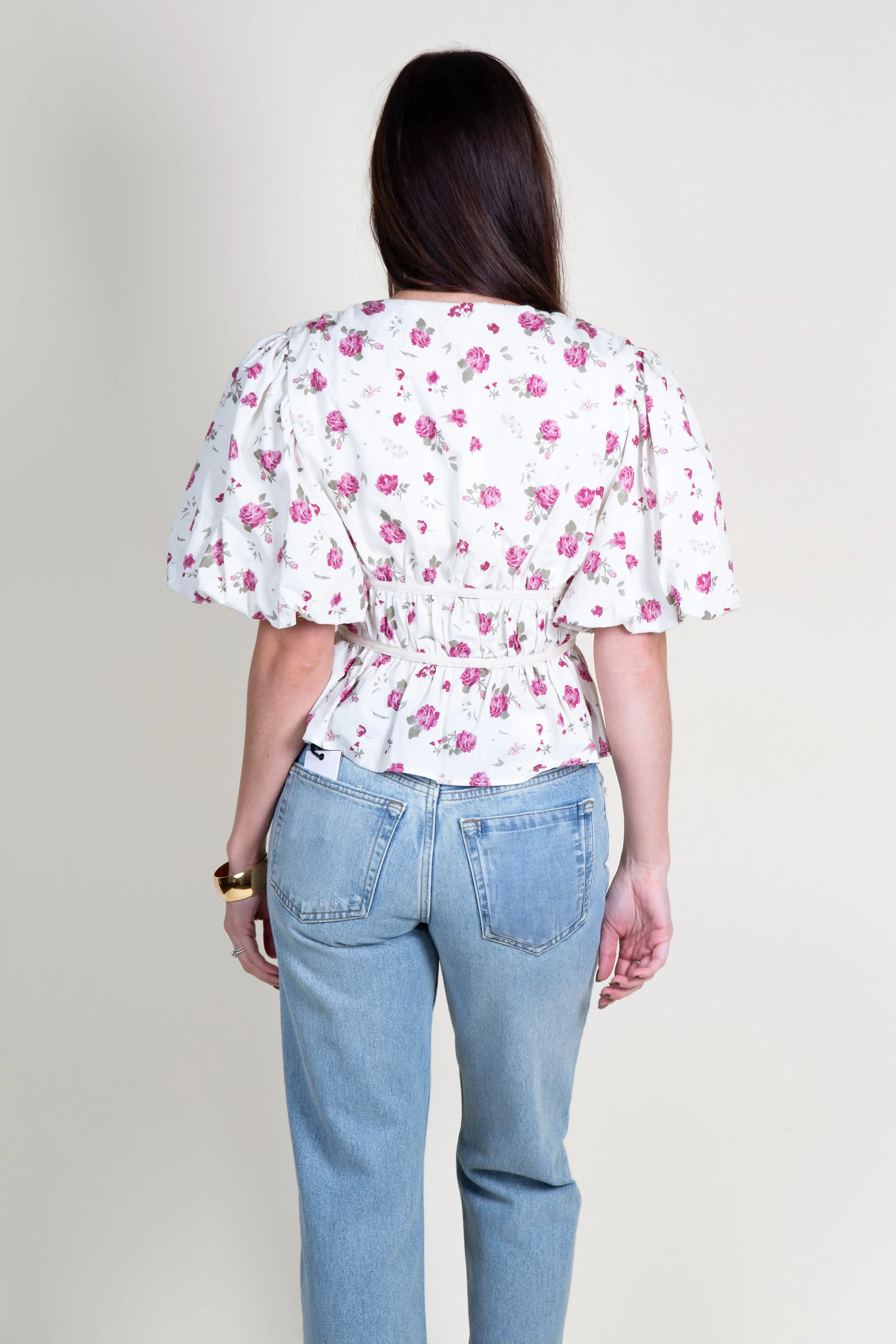 AUREUM | Floral Peplum Tie Top - Rose