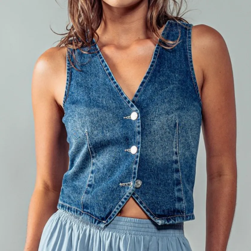 Austin Denim Stitched Vest Top