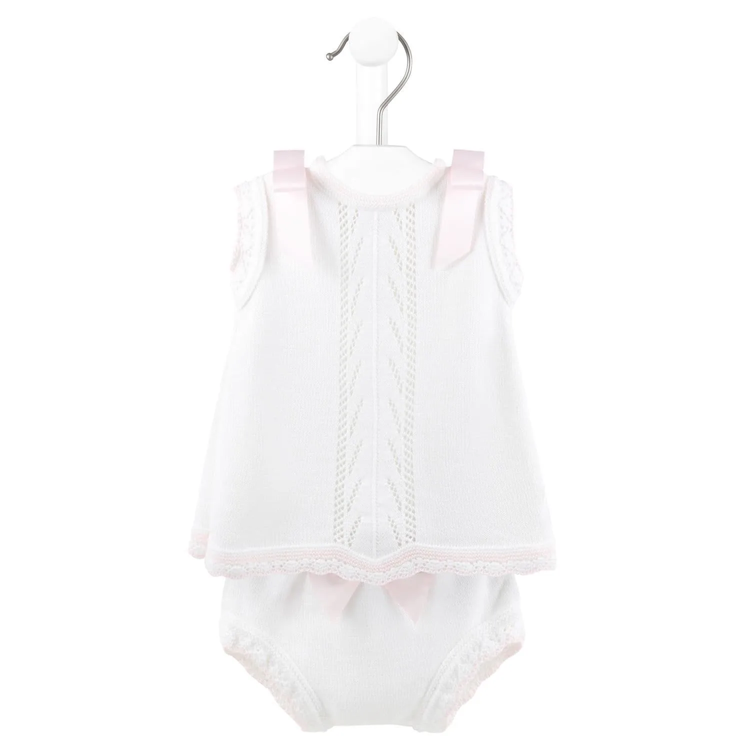 Baby Girls Dandelion White Pink Knitted Dress Set