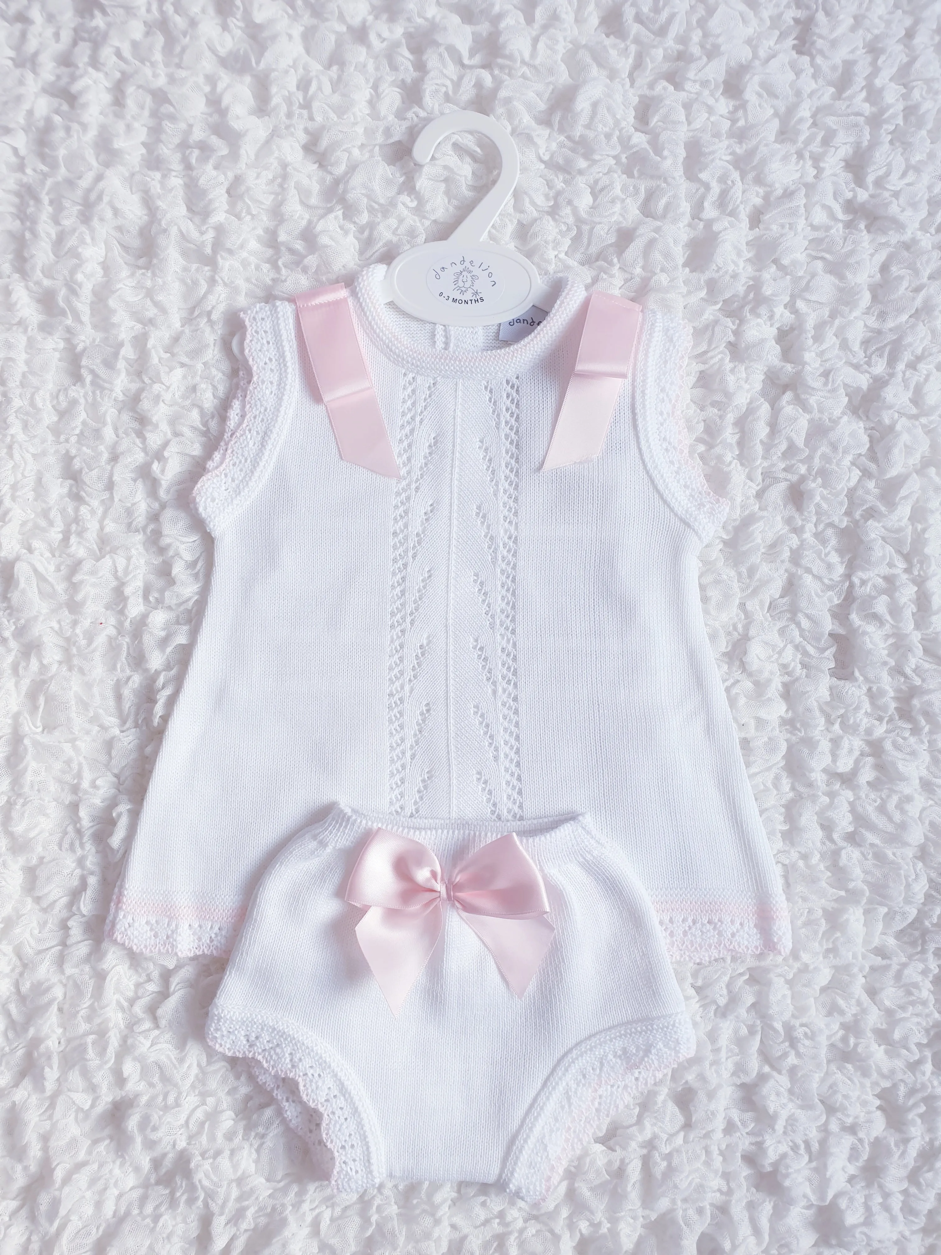 Baby Girls Dandelion White Pink Knitted Dress Set