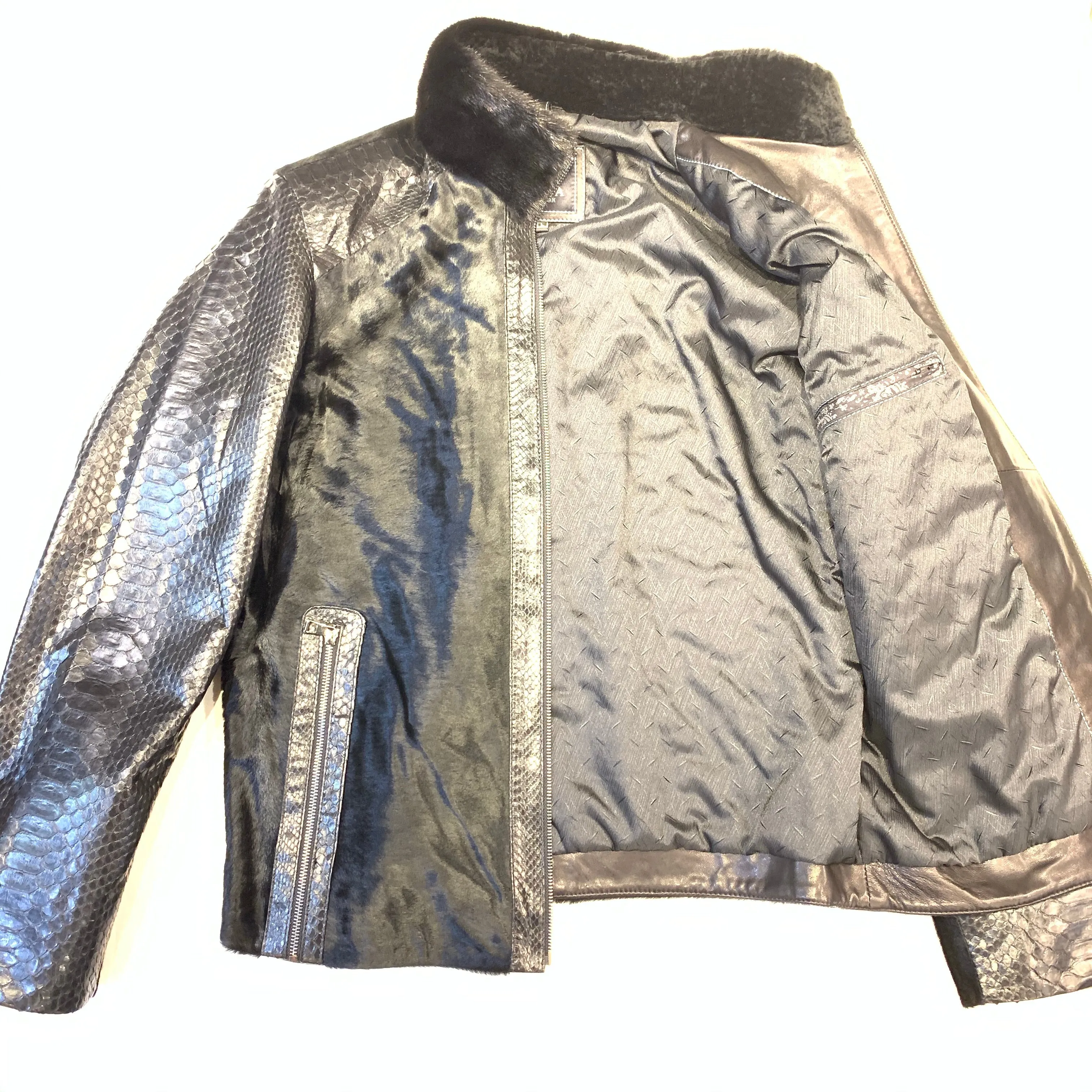 Barya NewYork Mink Collar Python Sleeve Pony Bomber Jacket