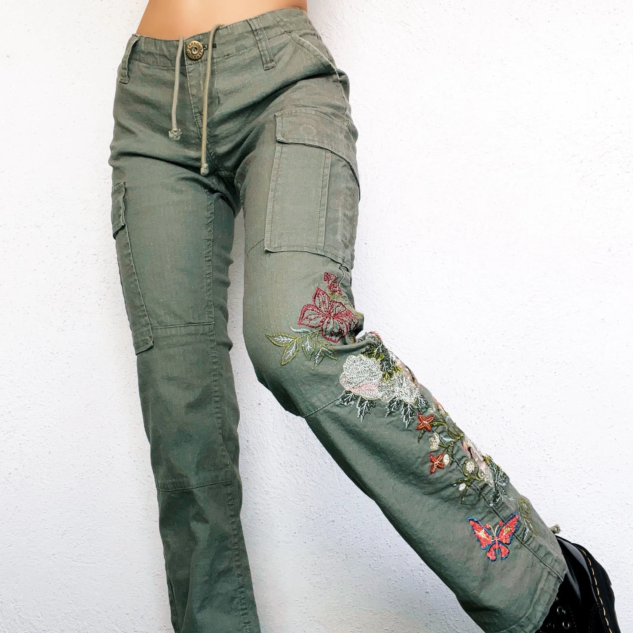 Beaded Embroidered Cargo Pants