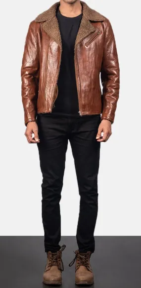 BIKER-1403 MUSH Shearling Brown Leather Jacket