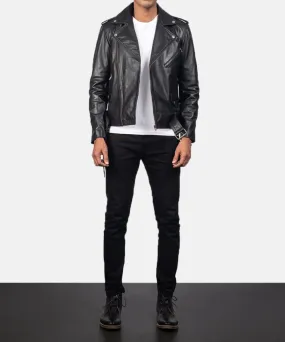 BIKER-1407 MUSH Genuine Black Leather Biker Jacket