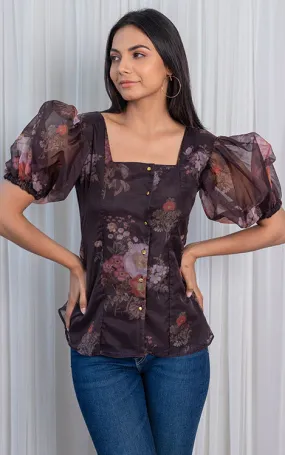 Black Floral Organza Top