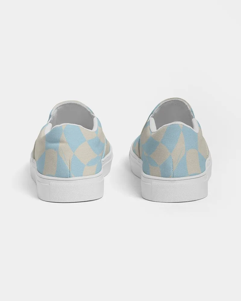 Blue & Vanilla Ripple Check Men's Slip On Canvas Shoe