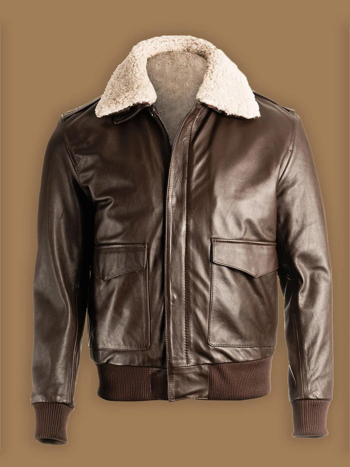 Brown Shearling Bomber Leather Jacket