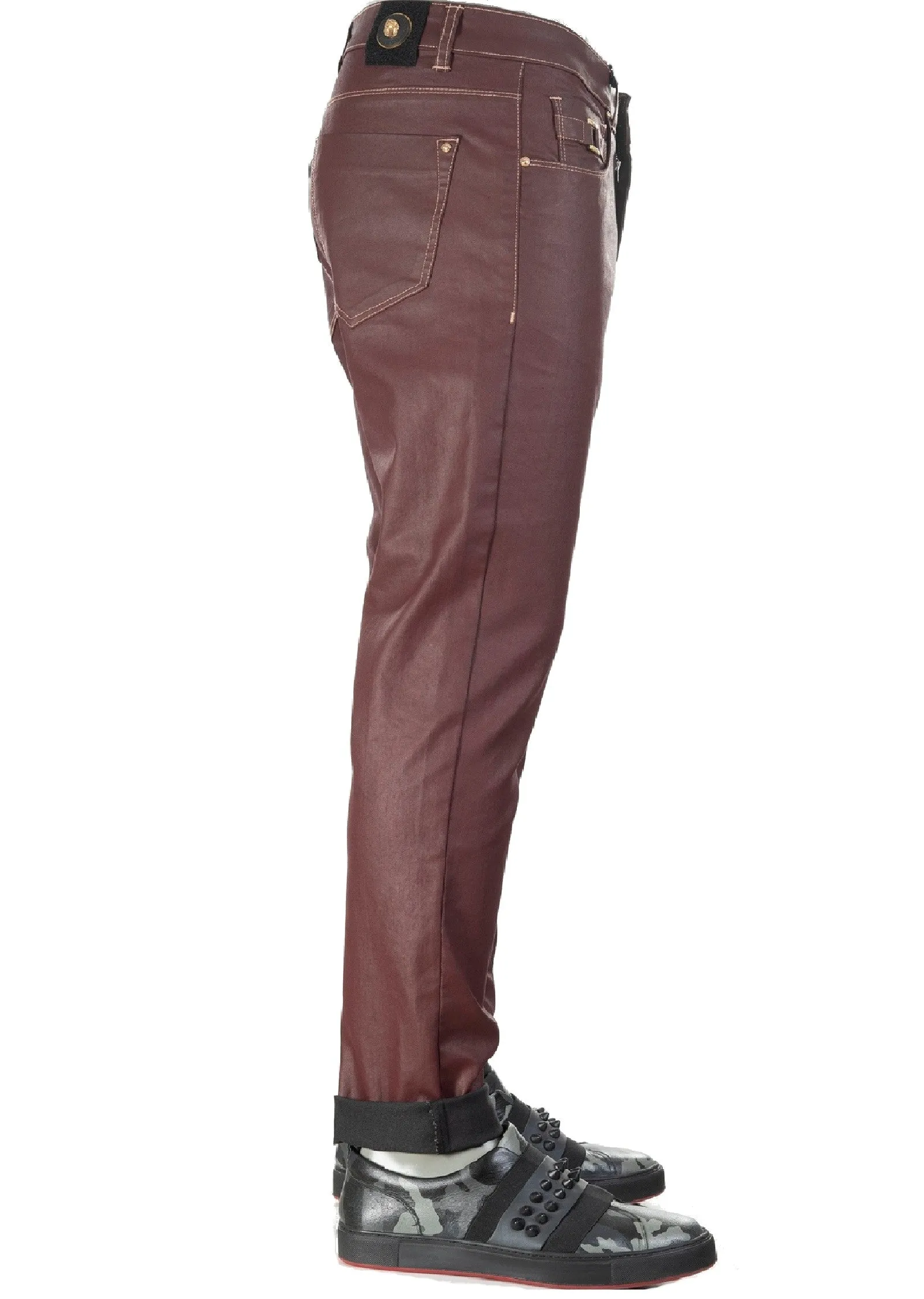 Burgundy Gold Luxe Waxed Pants