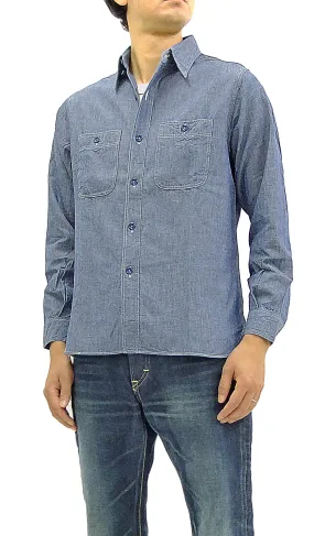 Buzz Rickson Chambray Shirt Men's U.S. Navy Military Style Plain Long Sleeve Button Up Shirt BR25995 Blue Chambray