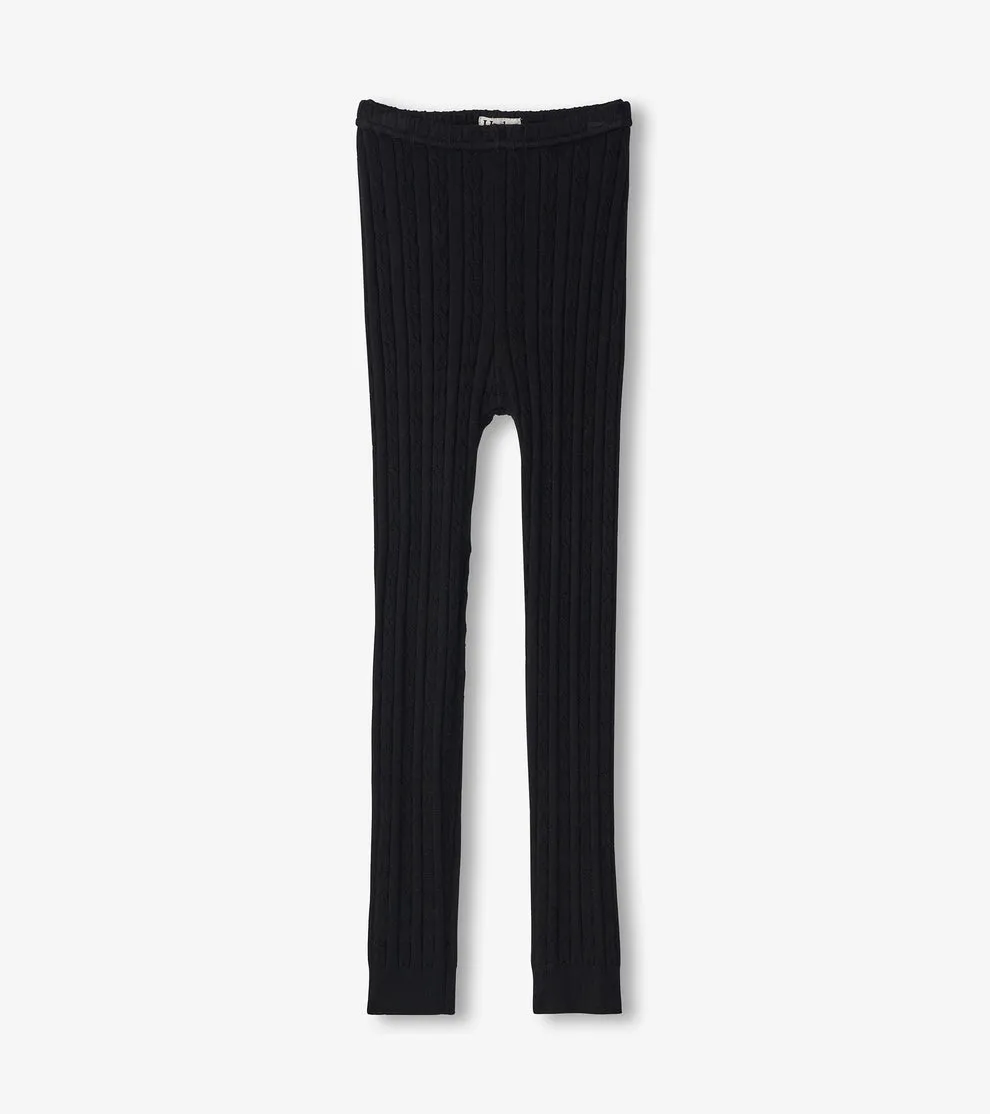 Cable Knit Leggings - Black