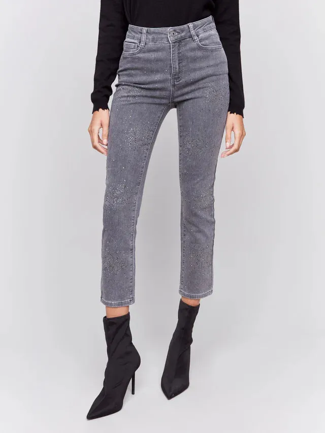 Charlie B Soft Denim Pants with All-Over Studs