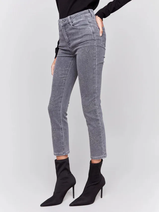 Charlie B Soft Denim Pants with All-Over Studs