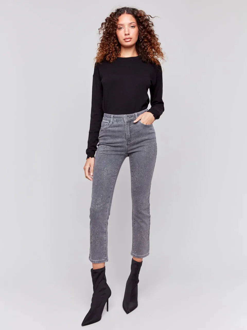 Charlie B Soft Denim Pants with All-Over Studs