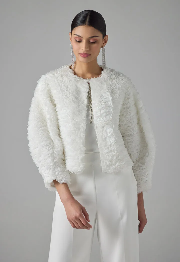 Choice Single Tone Long Sleeve Ruffle Jacket Off White