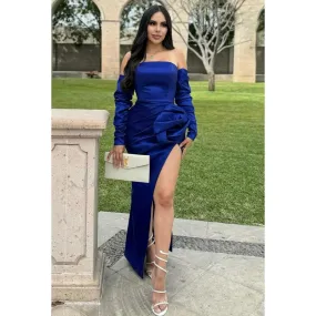 Classic & Timeless Off-Shoulder Long Sleeves Side Slit Sheath Party Prom Dress