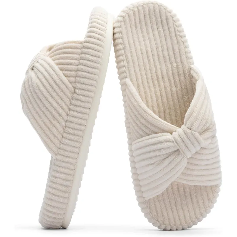 Comfy Corduroy Bow Crossbands Slippers