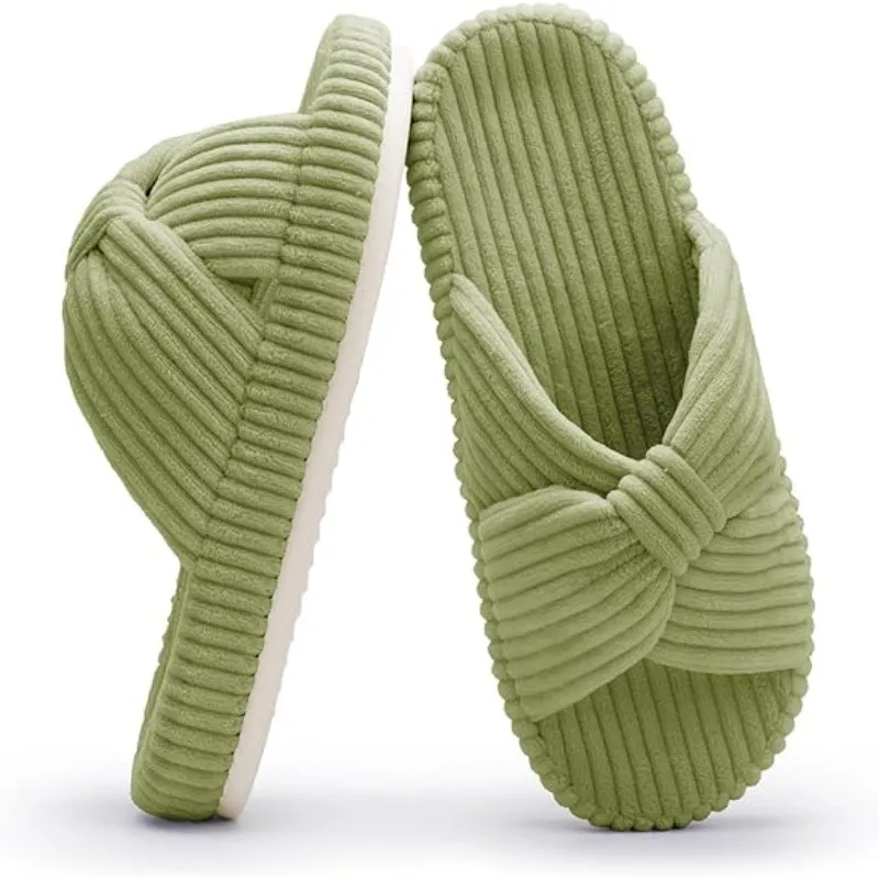 Comfy Corduroy Bow Crossbands Slippers