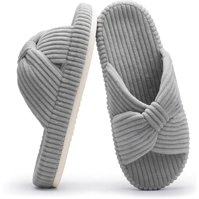 Comfy Corduroy Bow Crossbands Slippers