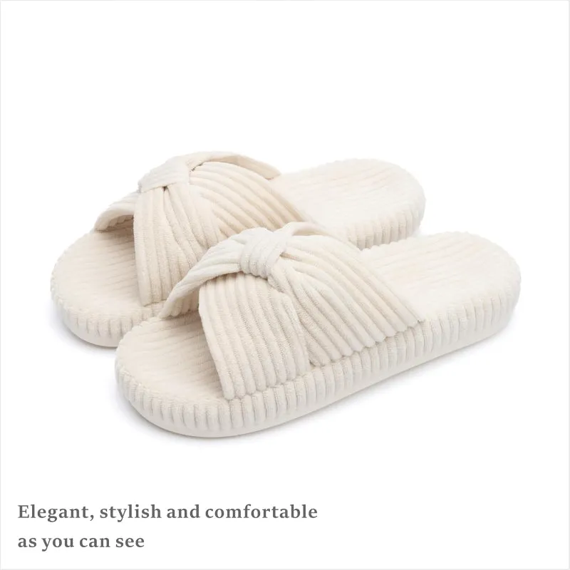 Comfy Corduroy Bow Crossbands Slippers