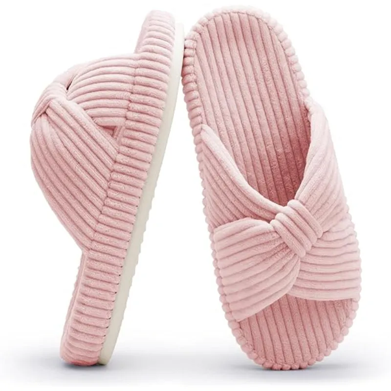 Comfy Corduroy Bow Crossbands Slippers