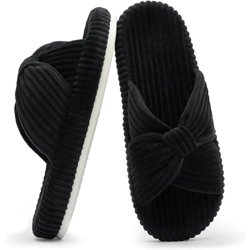 Comfy Corduroy Bow Crossbands Slippers