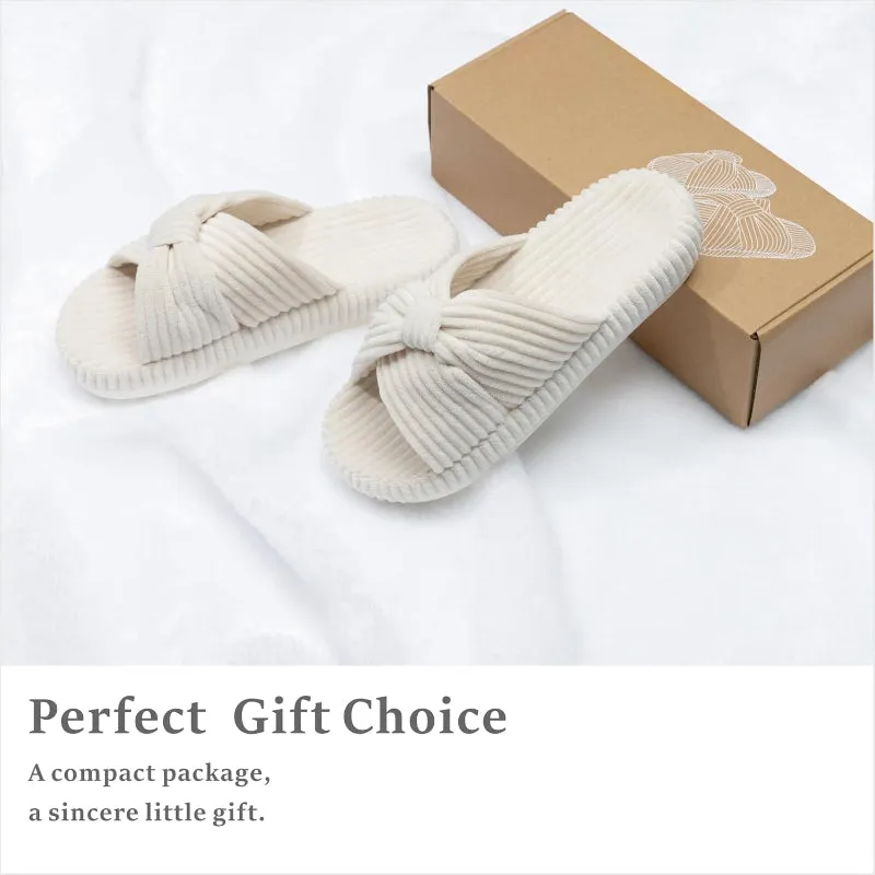 Comfy Corduroy Bow Crossbands Slippers