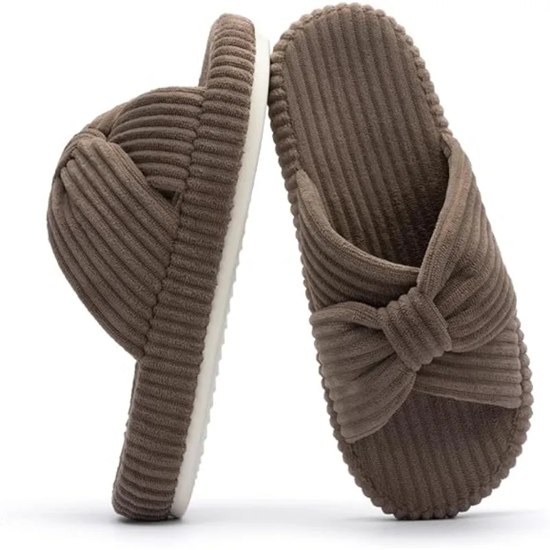 Comfy Corduroy Bow Crossbands Slippers