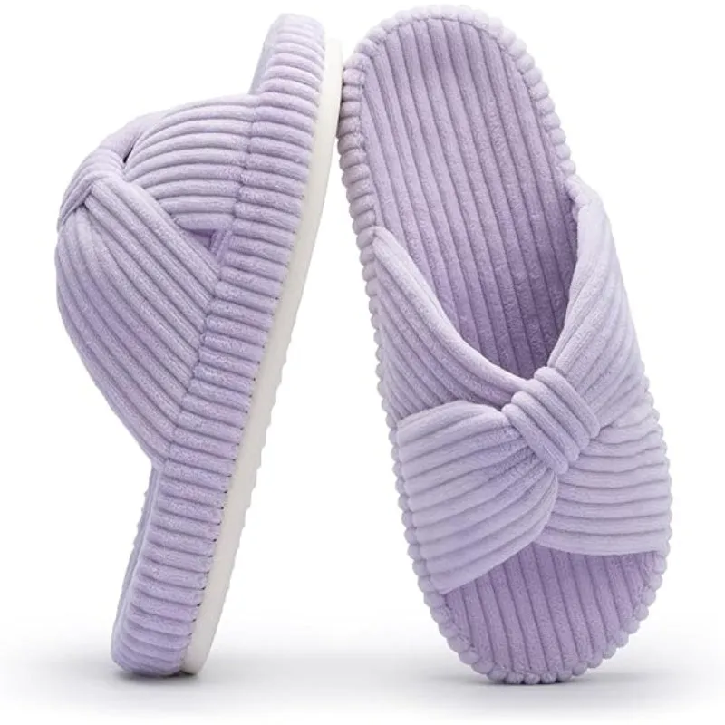 Comfy Corduroy Bow Crossbands Slippers