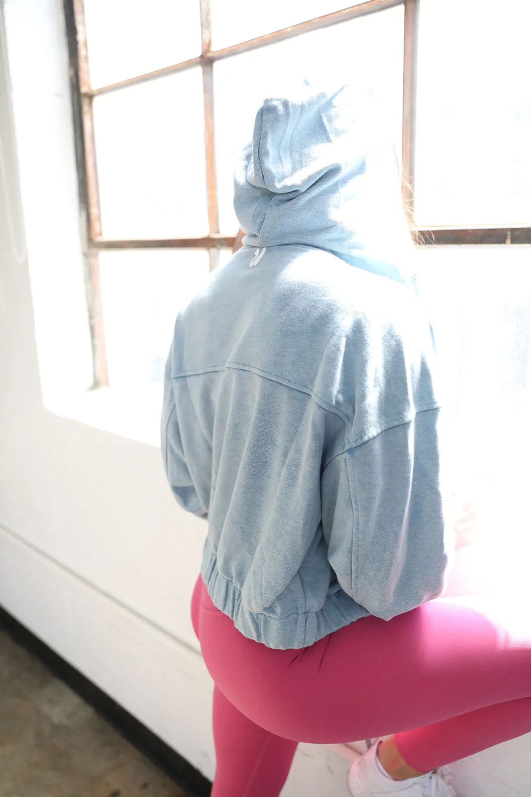 Cotton Candy Blue Crop Hoodie Jacket