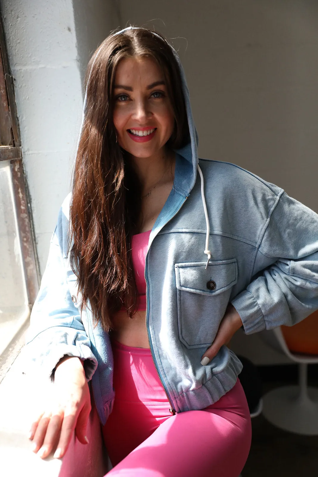 Cotton Candy Blue Crop Hoodie Jacket