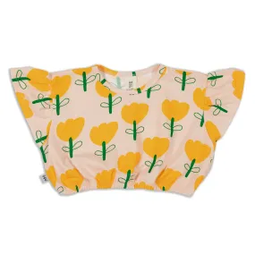 Crop frill top- yellow flower