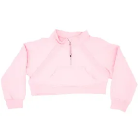 Cropped 1/4 Zip Sweatshirt- Light Pink